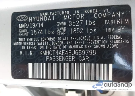 2014 Hyundai Accent Gls из США, поврежденный, VIN KMHCT4AE4EU689798